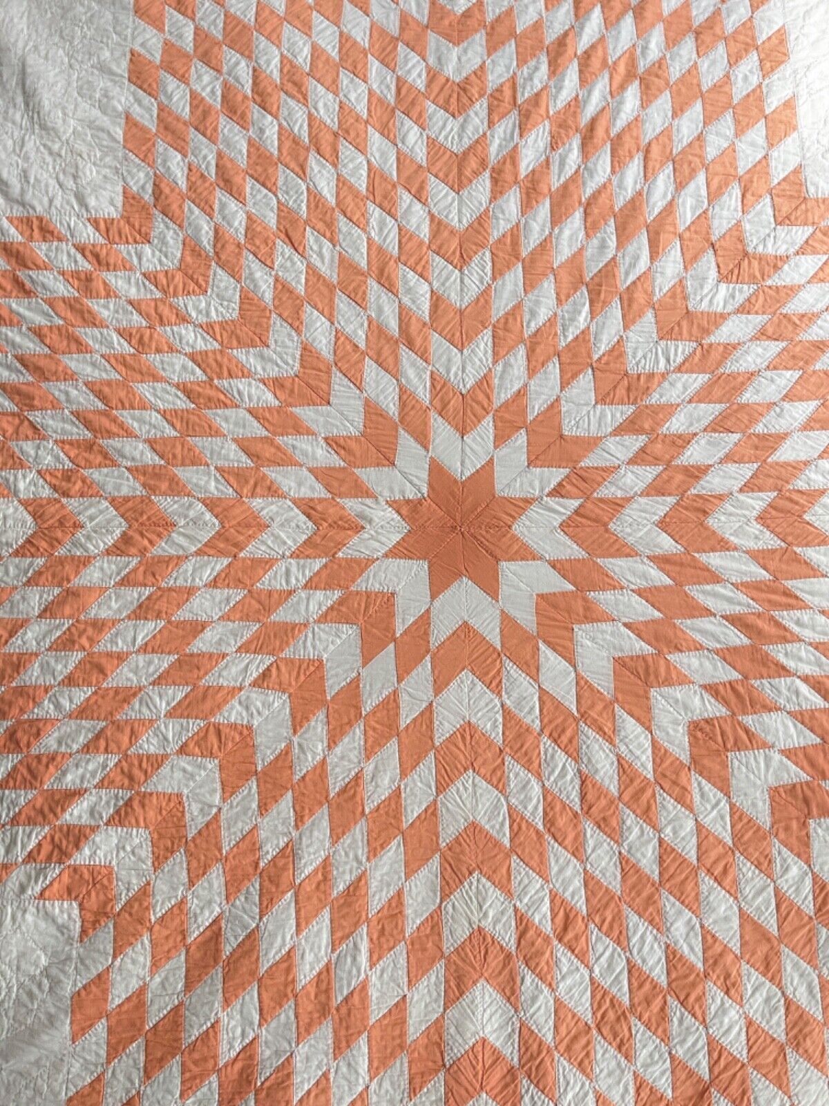 Peach Pink & White Vintage Lone Star Quilt