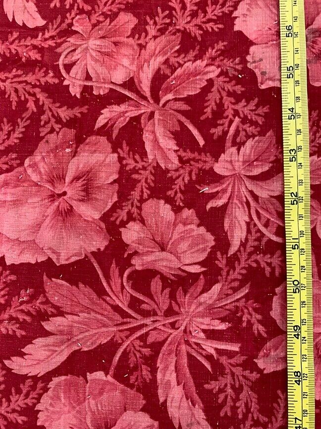 1800s Burgundy French Pansy Fabric Print 19" x 31