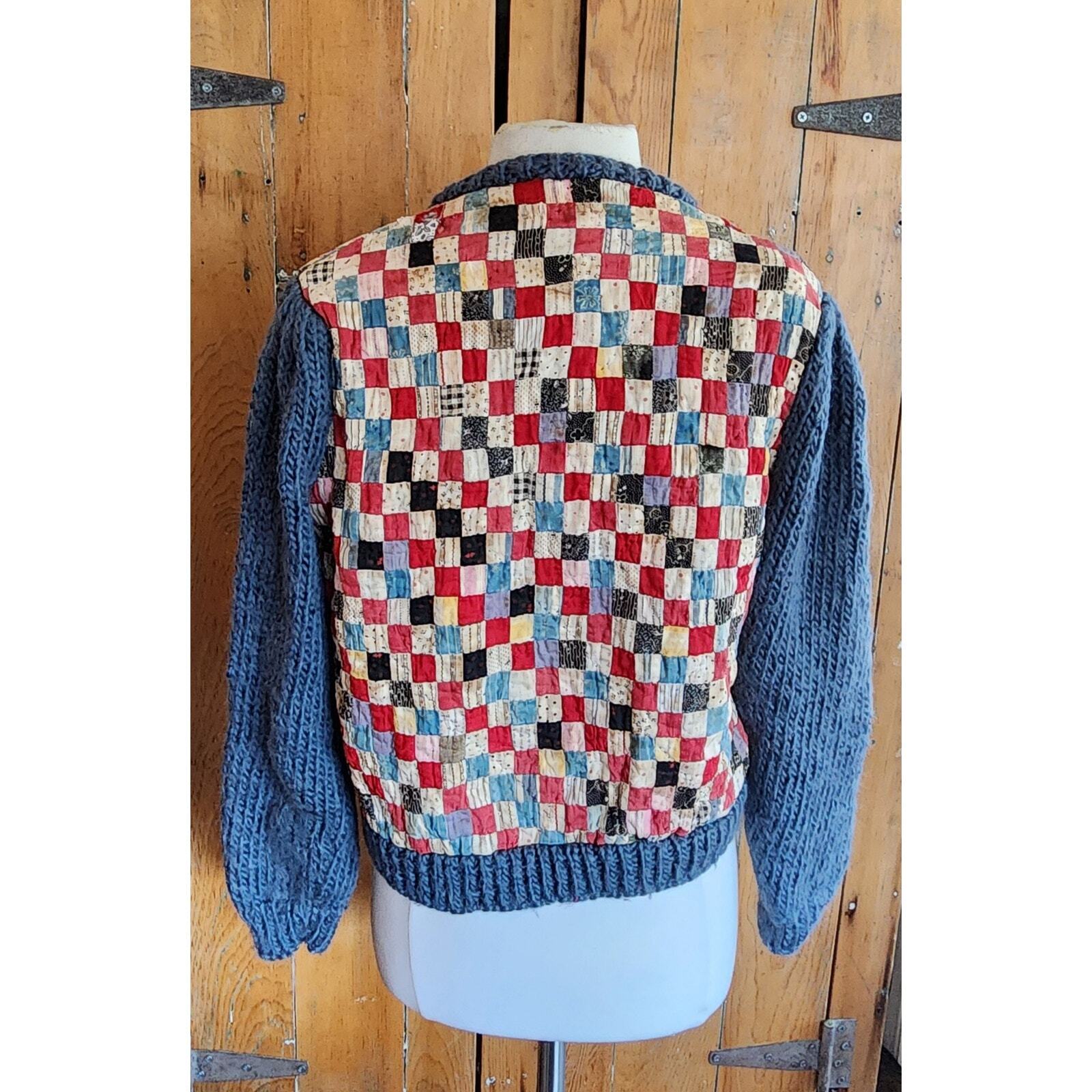 70s Vintage Cardigan with Early 1900s Quilt Patchwork