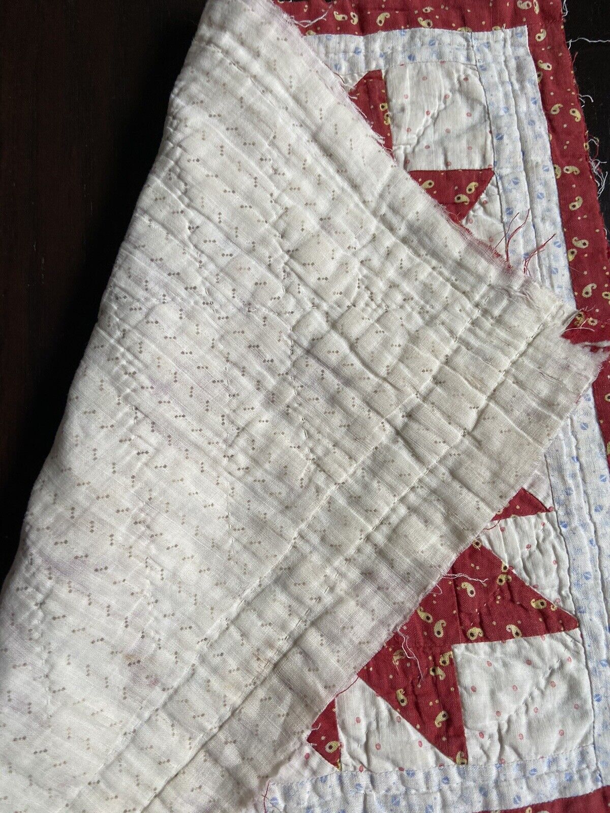 1800s Bear Claw Antique Quilt Piece Red Yellow