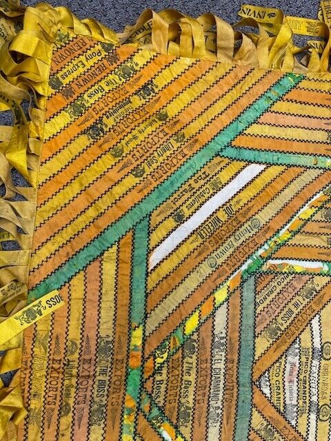 Antique Cigar Ribbon Tapestry Quilt 34.5"x34