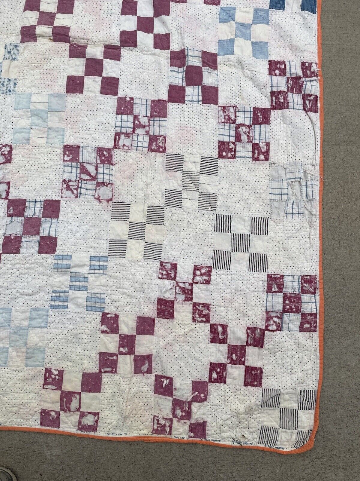 1900s Handmade Geometric Patchwork Quilt 80” x 62”