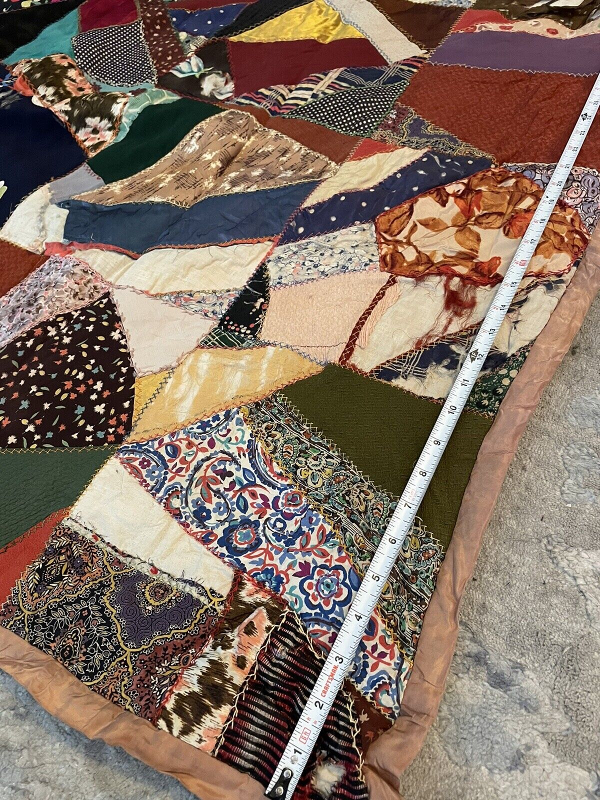 Early 1900s Antique Crazy Quilt 74x58”