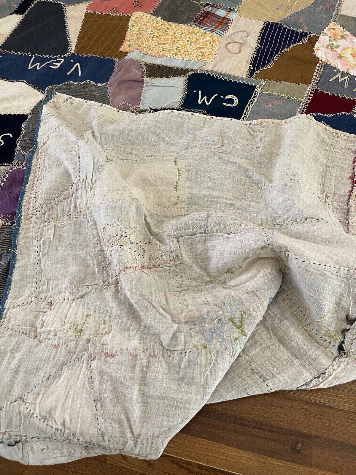 Victorian Era Antique Crazy Quilt with Rustic Details