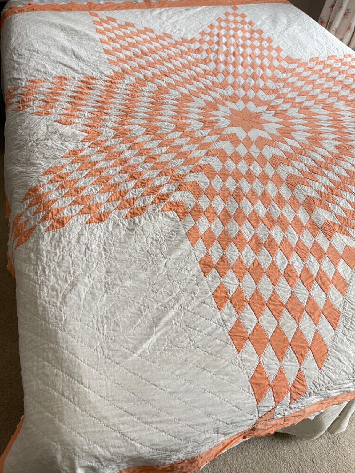 Peach Pink & White Vintage Lone Star Quilt