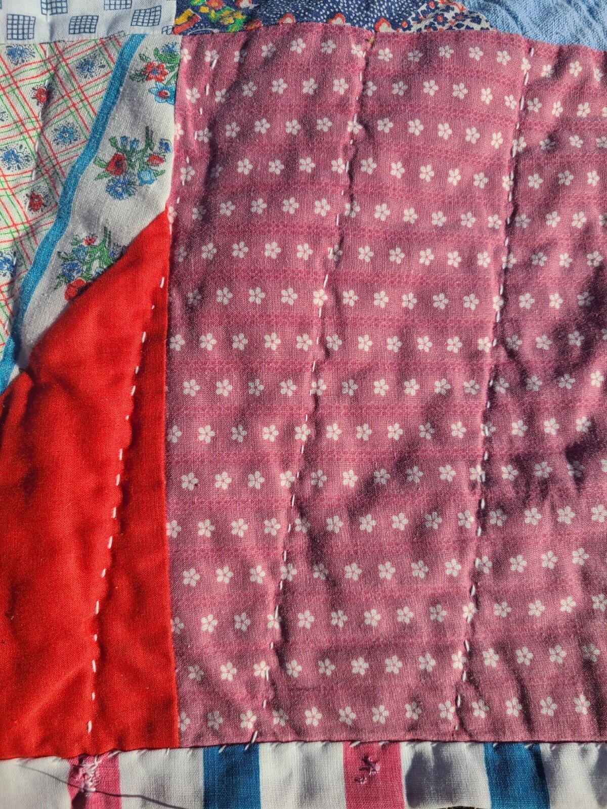 1900s Hand Stitched Primitive Quilt Folk Art