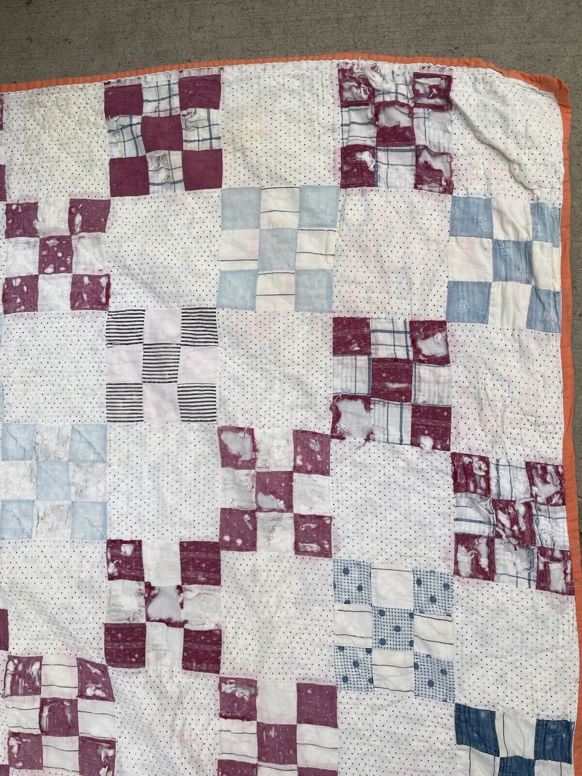 1900s Handmade Geometric Patchwork Quilt 80” x 62”