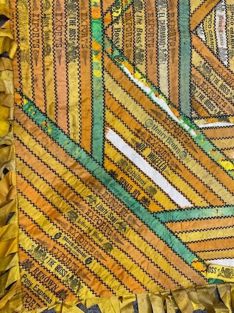 Antique Cigar Ribbon Tapestry Quilt 34.5"x34