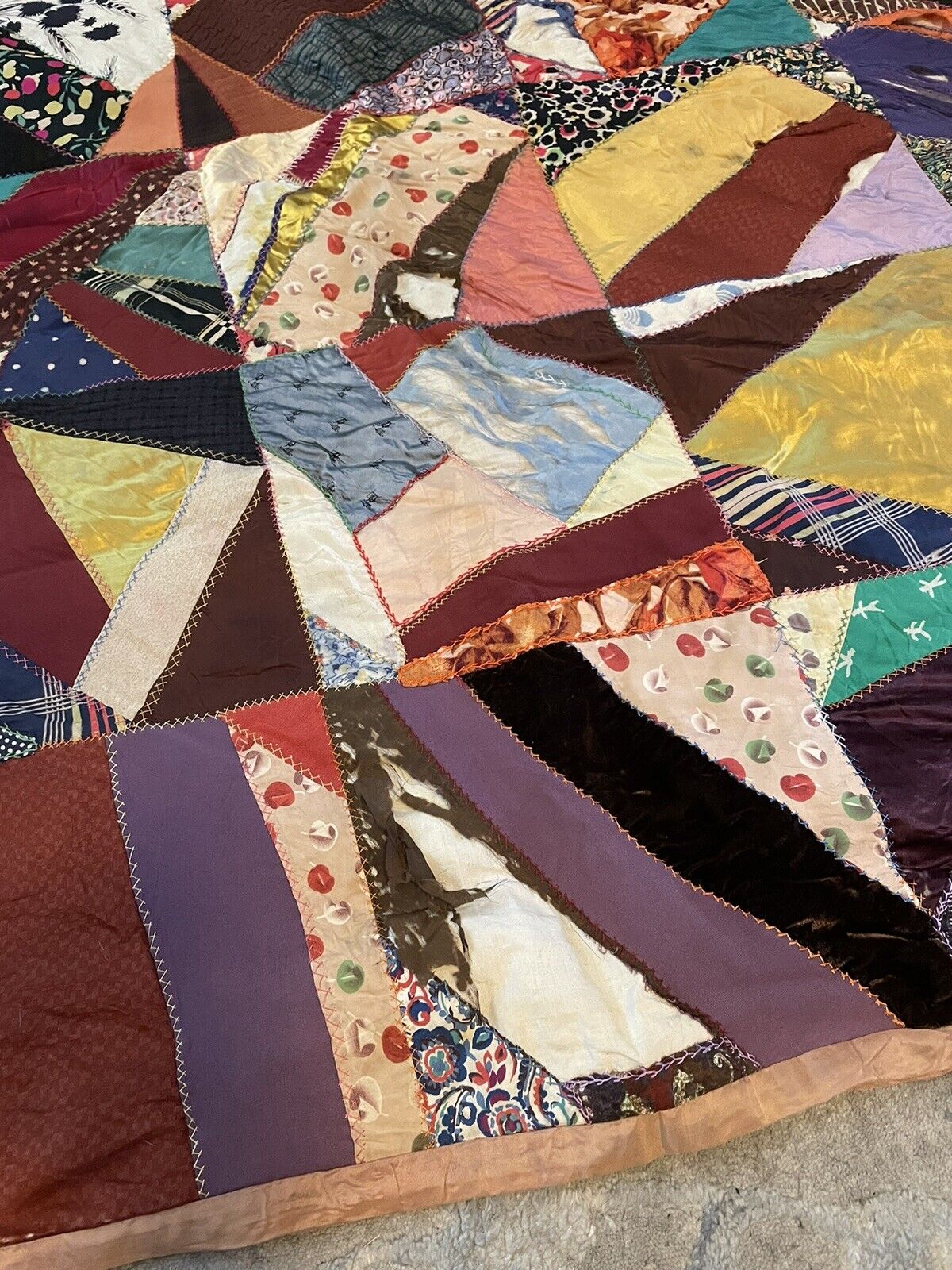 Early 1900s Antique Crazy Quilt 74x58”