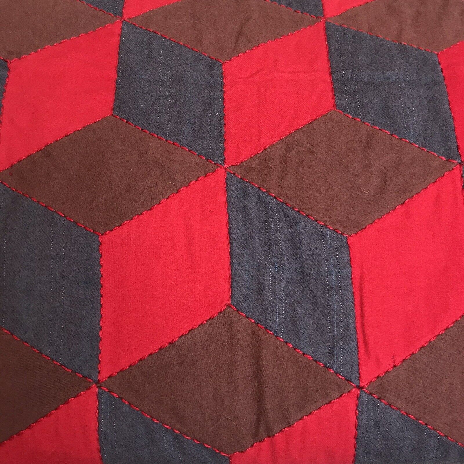 Vintage 1900s Hand-Stitched 3D Wool Quilt
