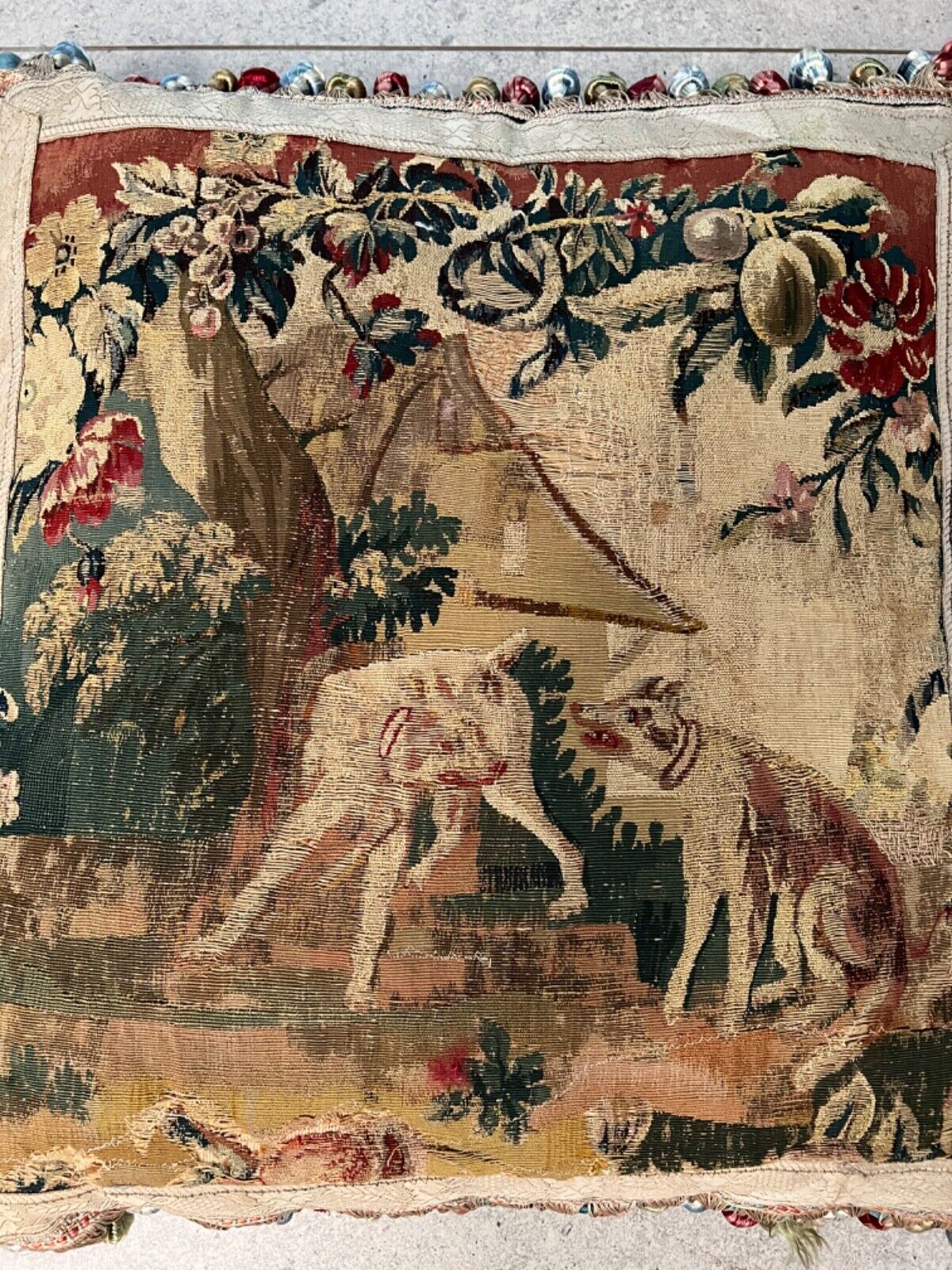 Rare 1700s French Aubusson Tapestry Pillow