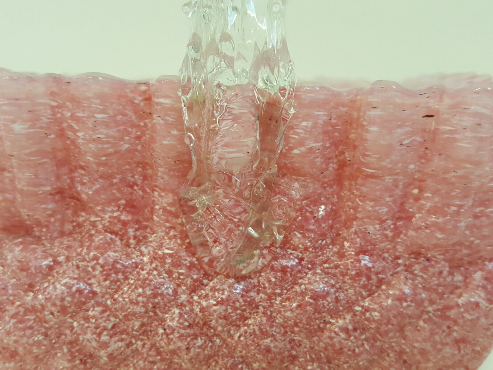 1900s Pink White Diamond Quilt Basket Art Glass