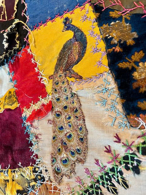 Early 1900s Large Queen Crazy Quilt Stitched Silk