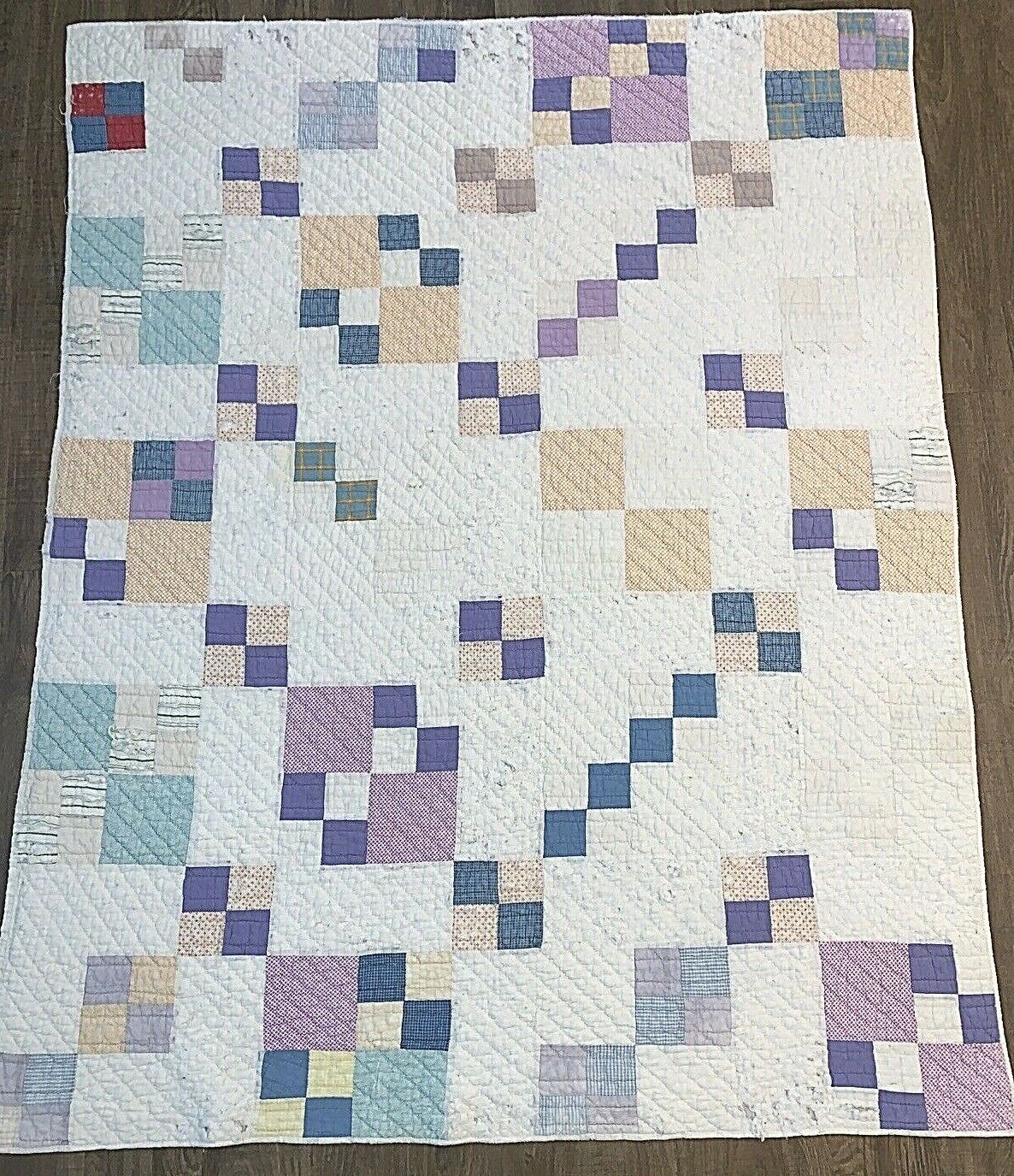 Early 1900s Pastel Block Quilt 74" x 60