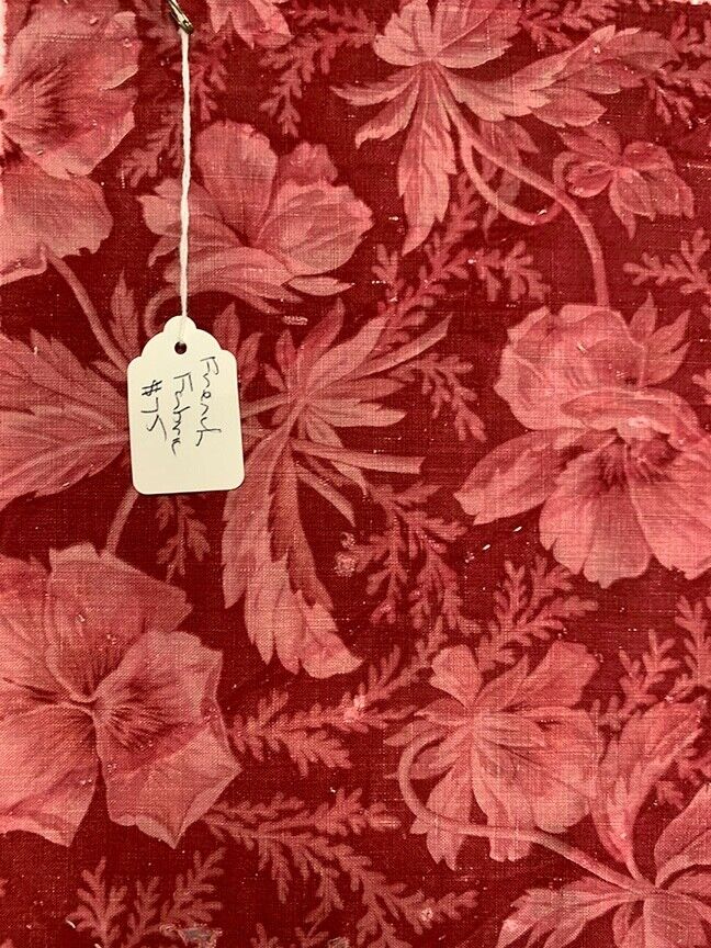 1800s Burgundy French Pansy Fabric Print 19" x 31