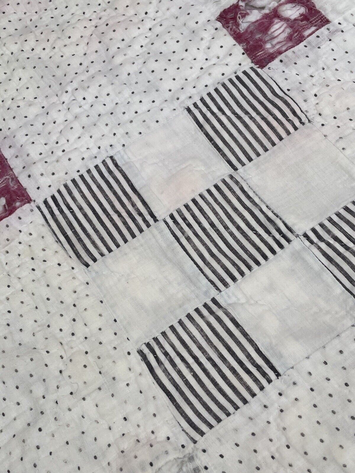 1900s Handmade Geometric Patchwork Quilt 80” x 62”