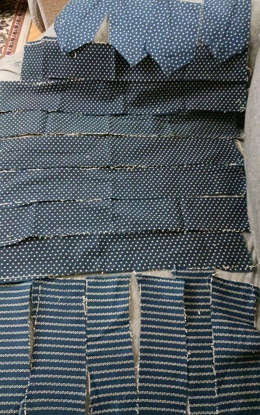 18 Indigo Blue Fabric Strips from 1800s