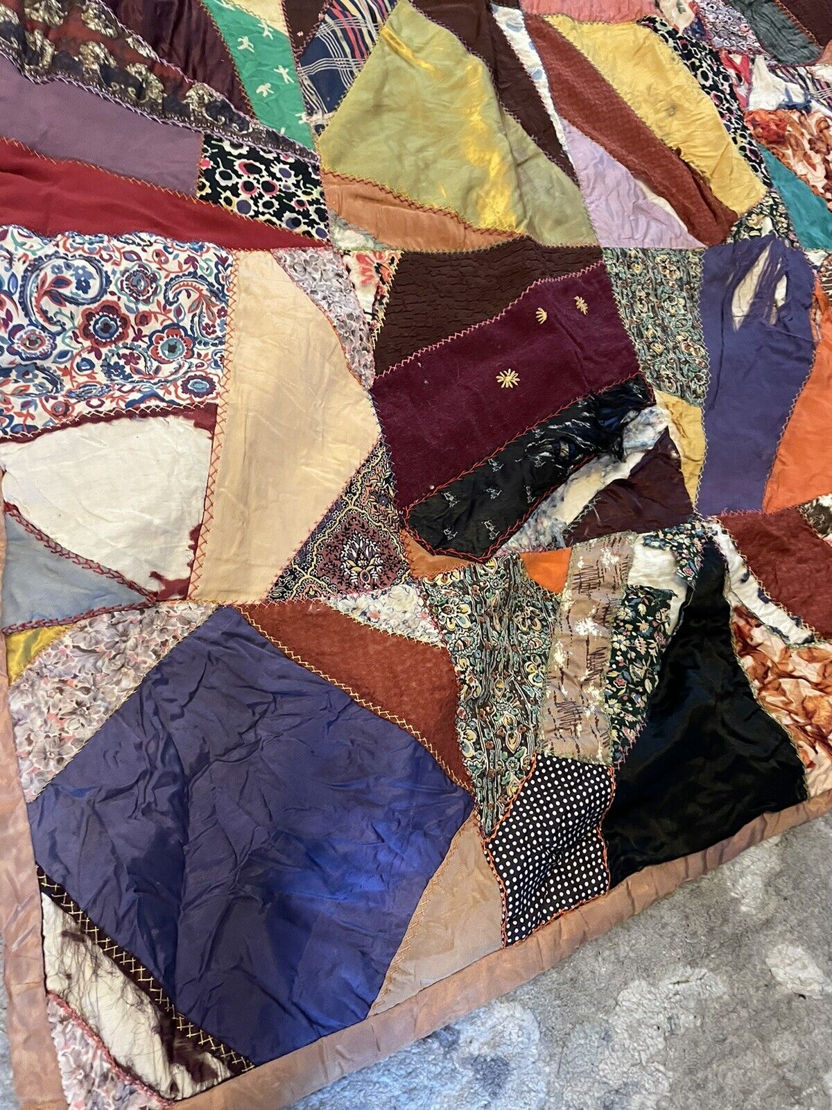 Early 1900s Antique Crazy Quilt 74x58”