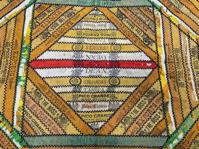 Antique Cigar Ribbon Tapestry Quilt 34.5"x34