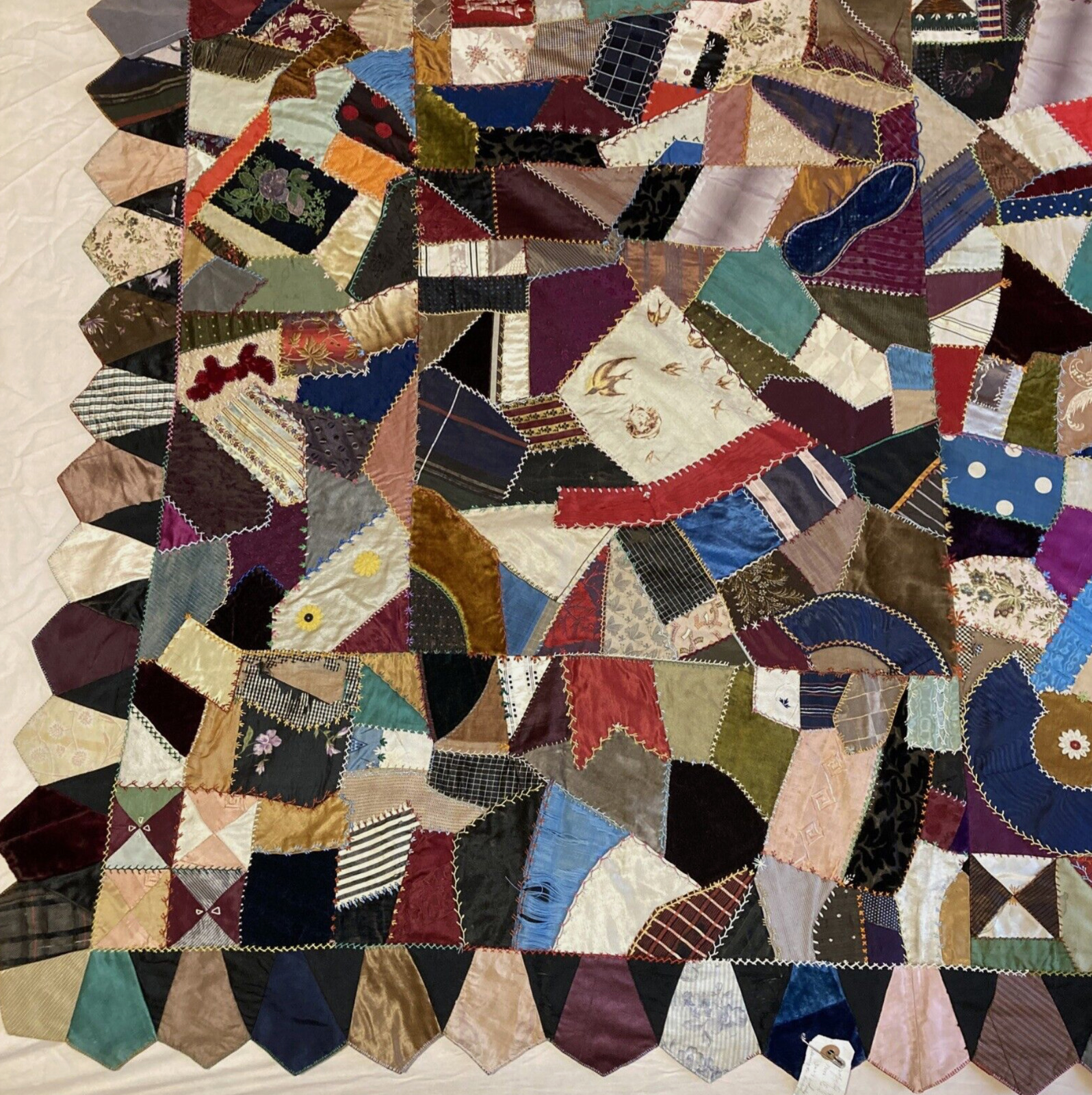 Early 1900s Embroidered Velvet Silk Crazy Quilt