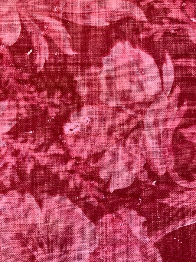 1800s Burgundy French Pansy Fabric Print 19" x 31