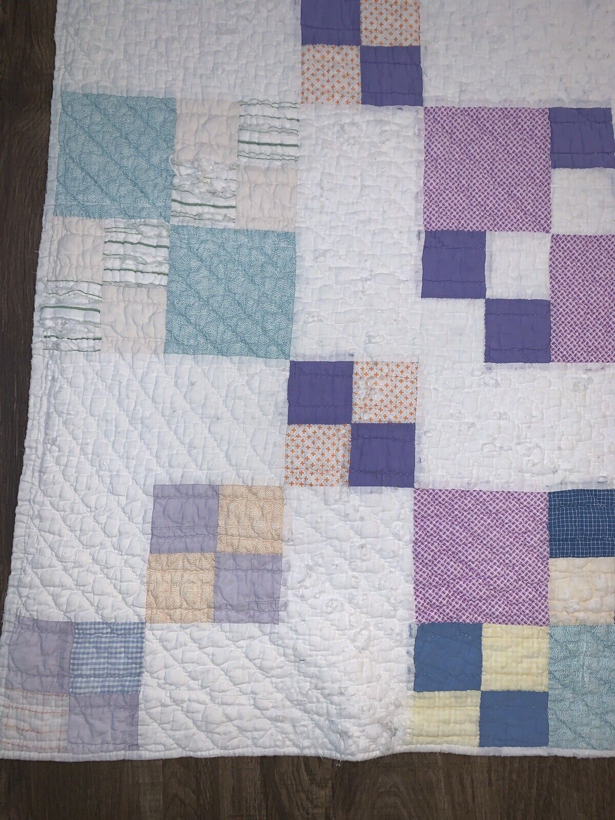 Early 1900s Pastel Block Quilt 74" x 60