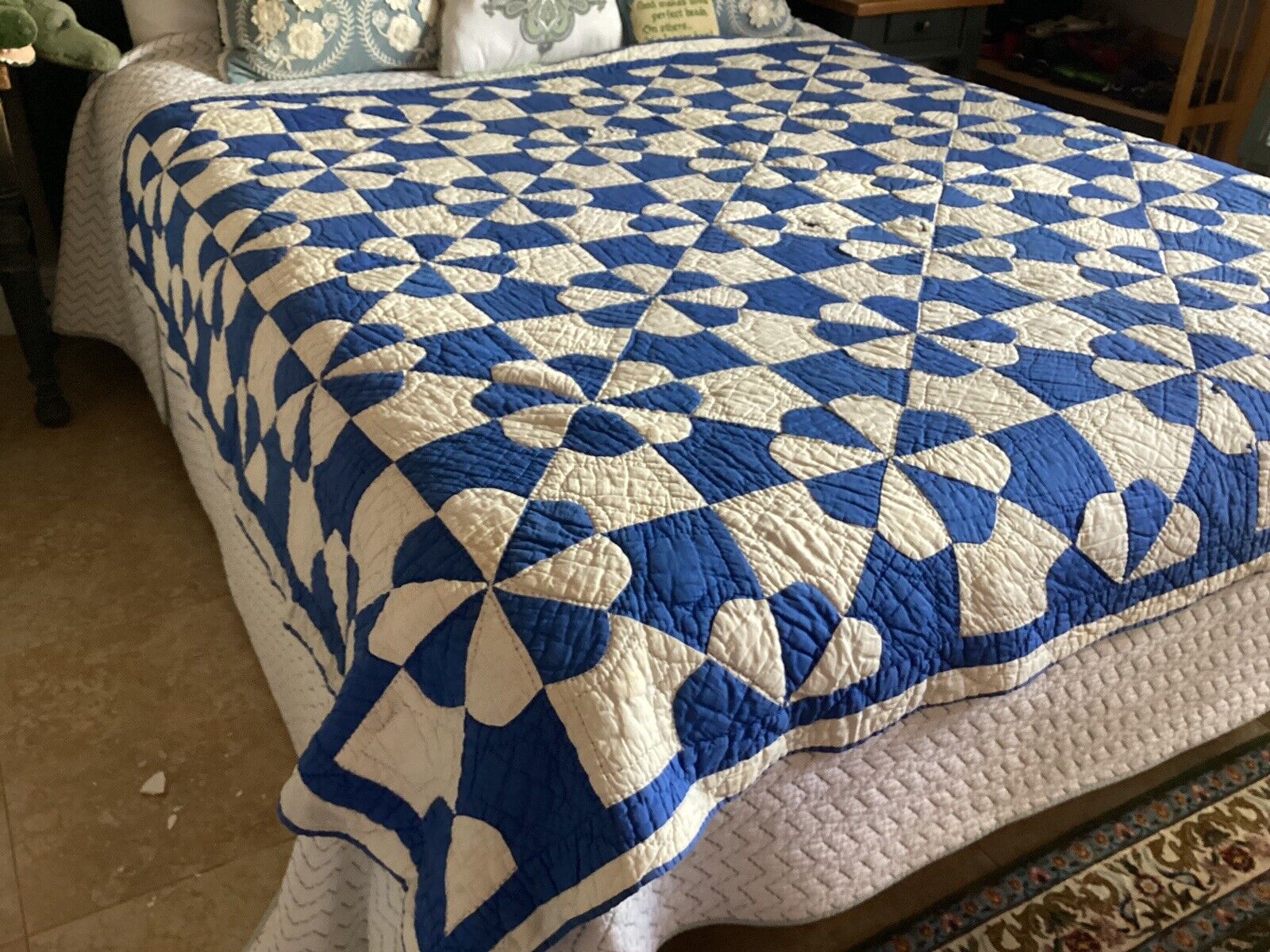 1900s Antique Blue and White Quilt by BURMA PURDY