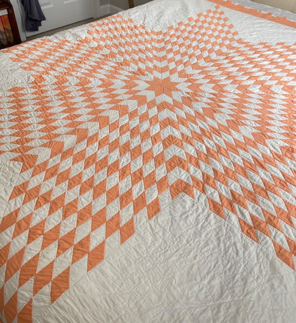 Peach Pink & White Vintage Lone Star Quilt