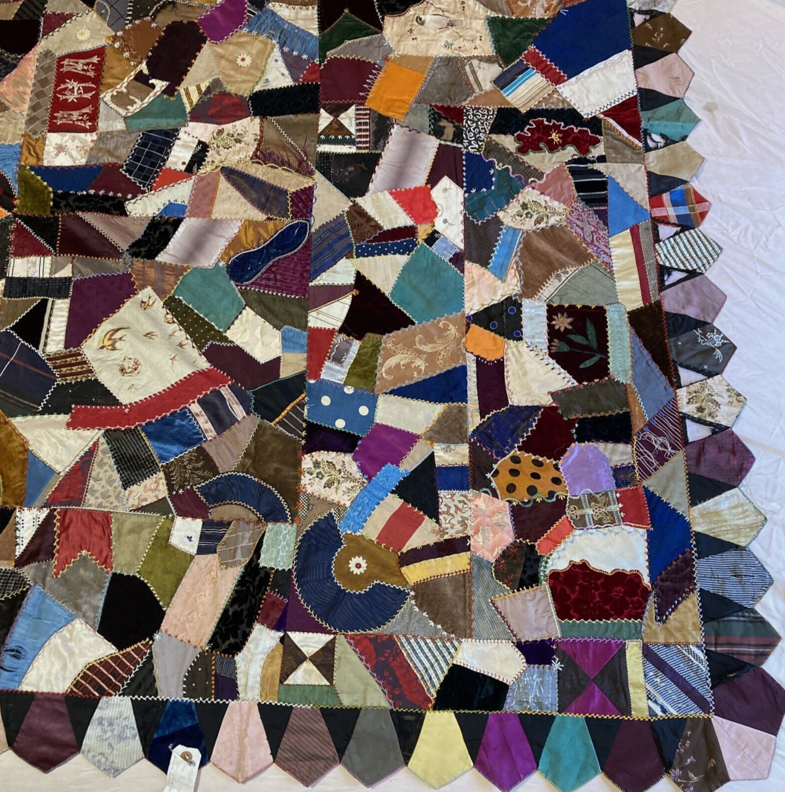 Early 1900s Embroidered Velvet Silk Crazy Quilt