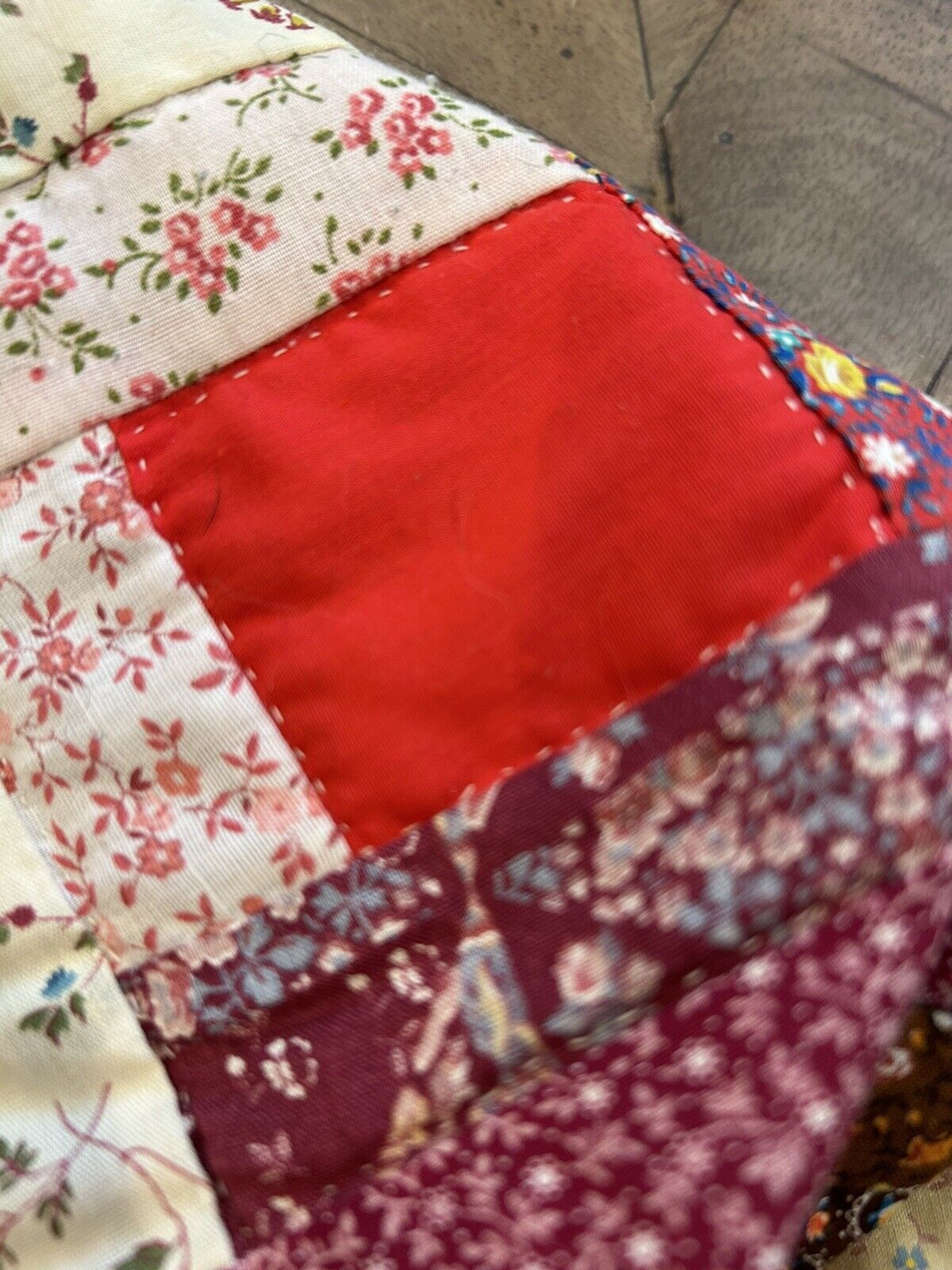 1800s Hand-Pieced Log Cabin Antique Quilt Top