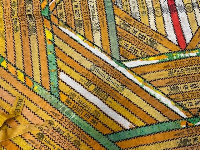 Antique Cigar Ribbon Tapestry Quilt 34.5"x34