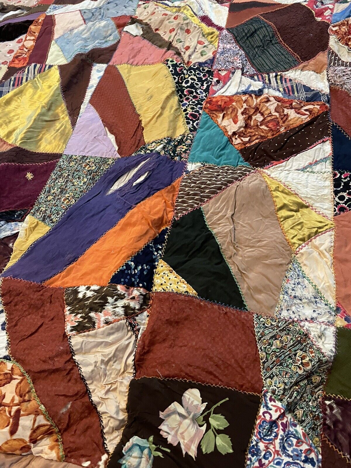 Early 1900s Antique Crazy Quilt 74x58”