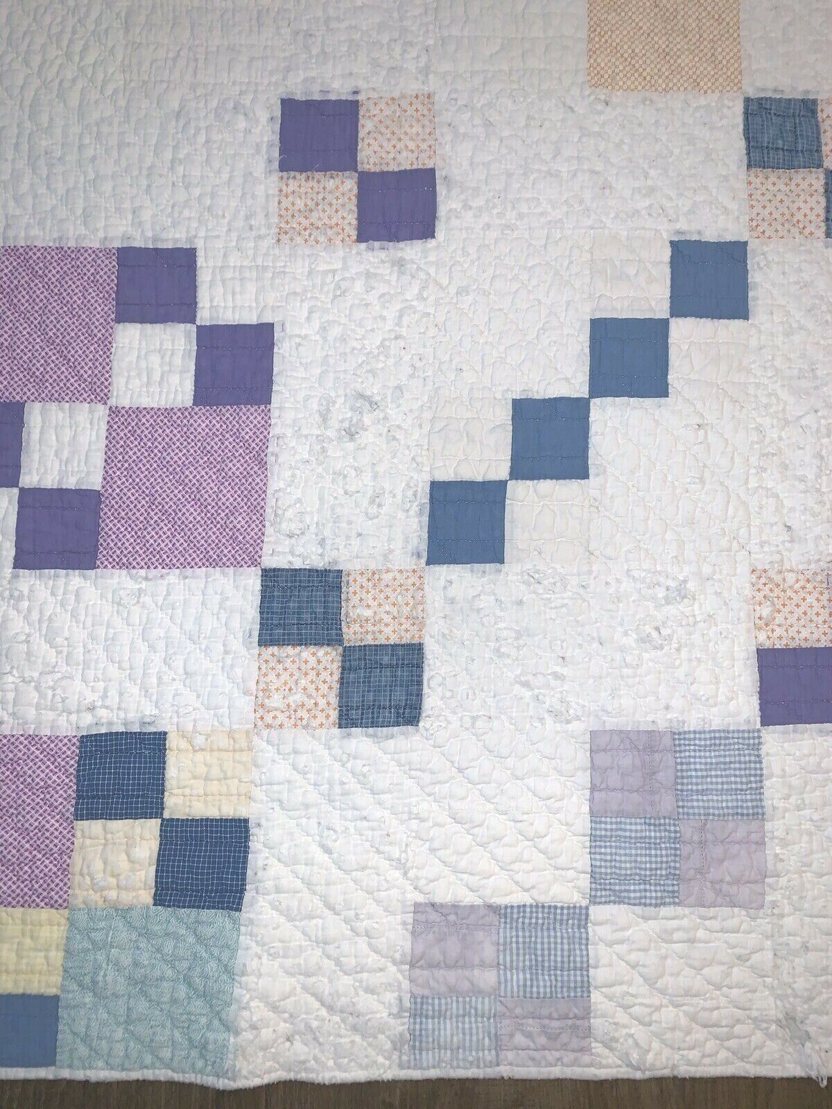Early 1900s Pastel Block Quilt 74" x 60