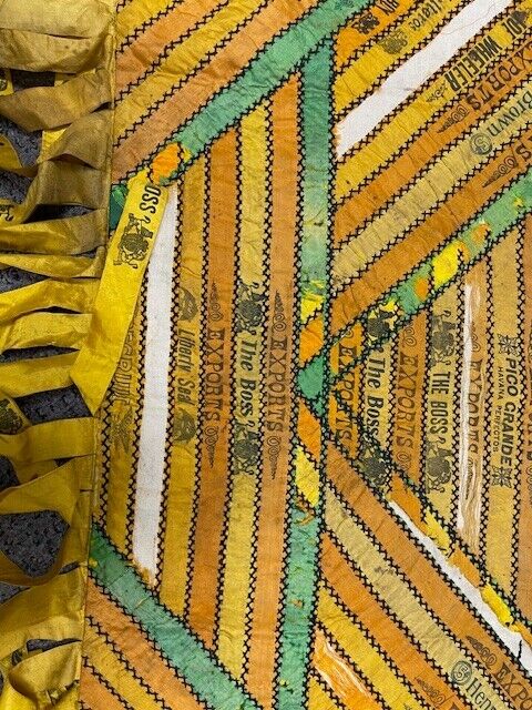Antique Cigar Ribbon Tapestry Quilt 34.5"x34