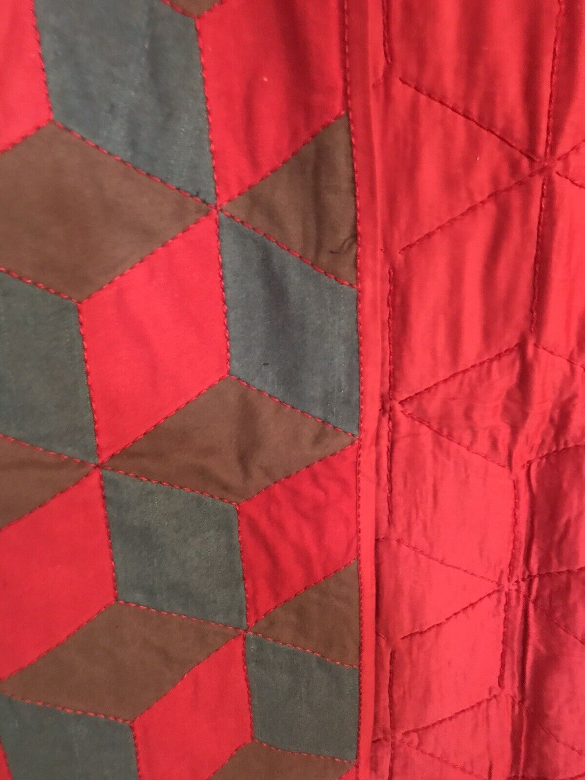 Vintage 1900s Hand-Stitched 3D Wool Quilt