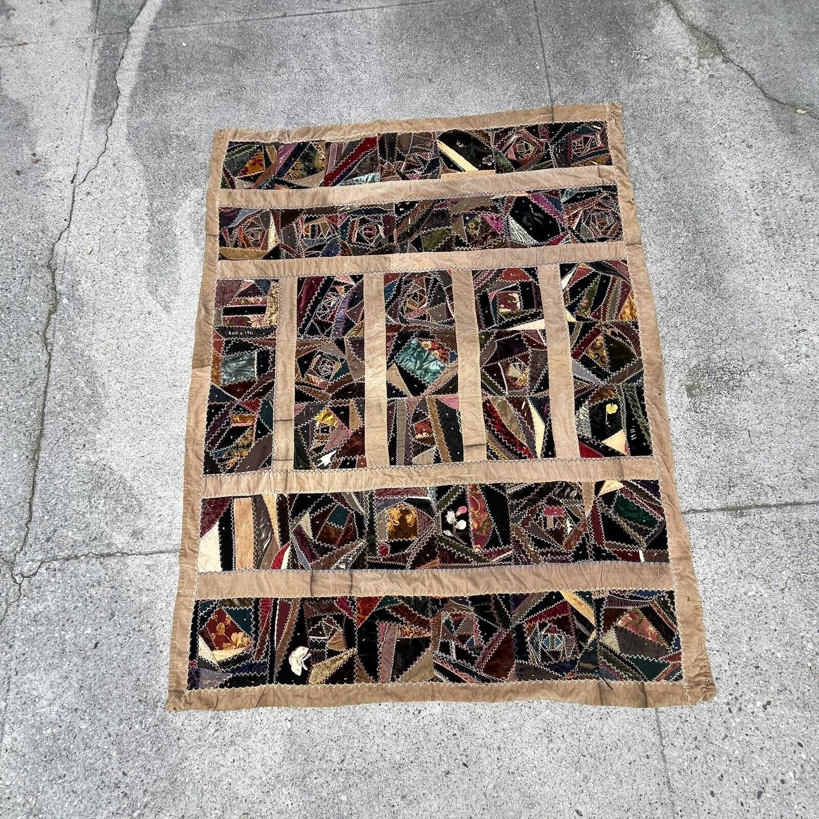 Vintage 1911 Crazy Quilt Patchwork Velvet Silk