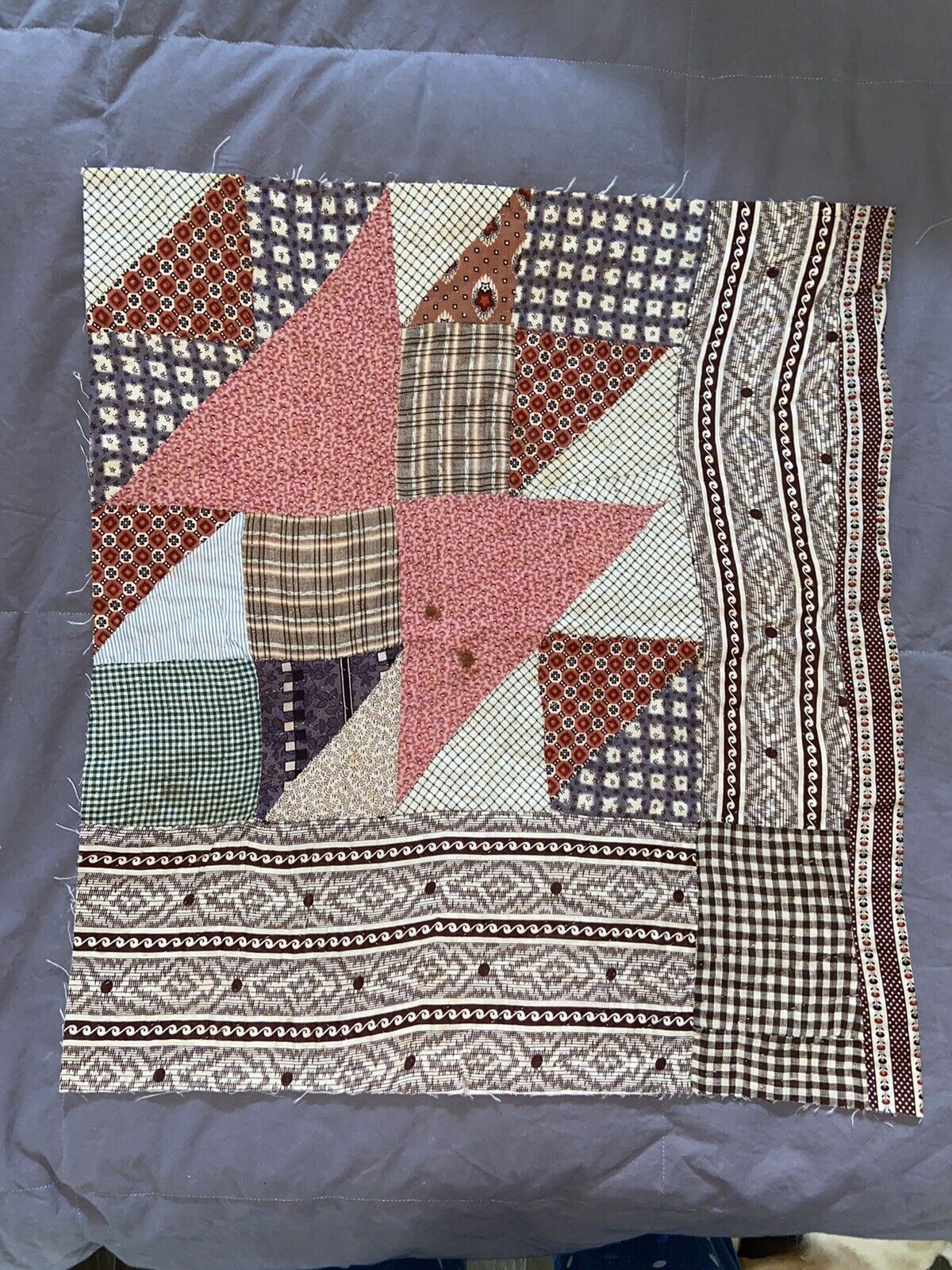 Vintage Quilt Fragment, Late 1800s, 17"x19