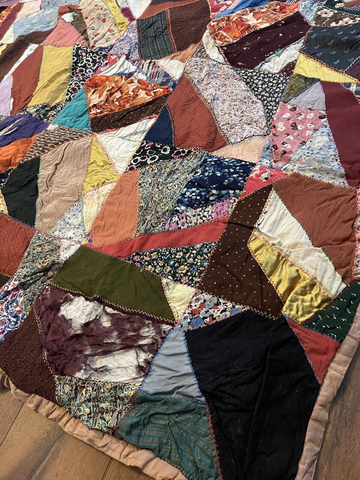 Early 1900s Antique Crazy Quilt 74x58”