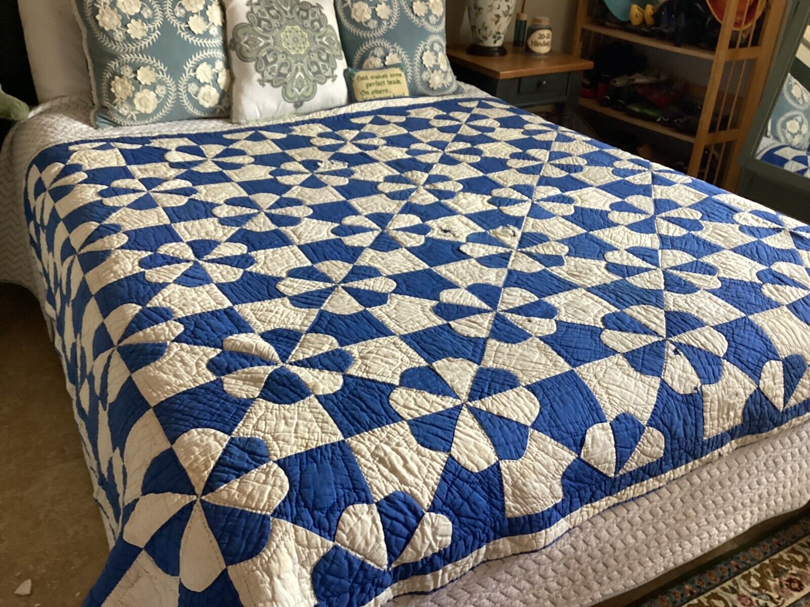 1900s Antique Blue and White Quilt by BURMA PURDY