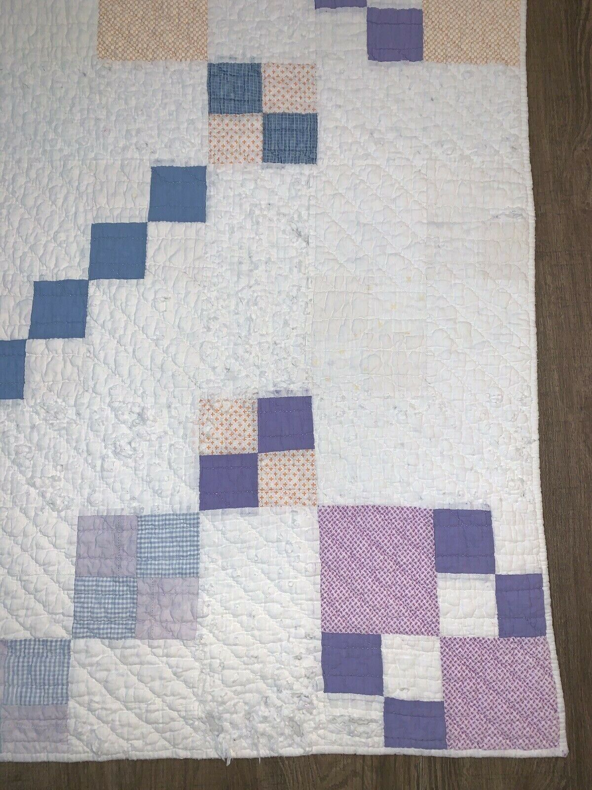 Early 1900s Pastel Block Quilt 74" x 60