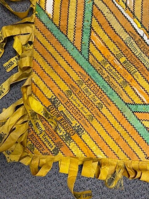 Antique Cigar Ribbon Tapestry Quilt 34.5"x34