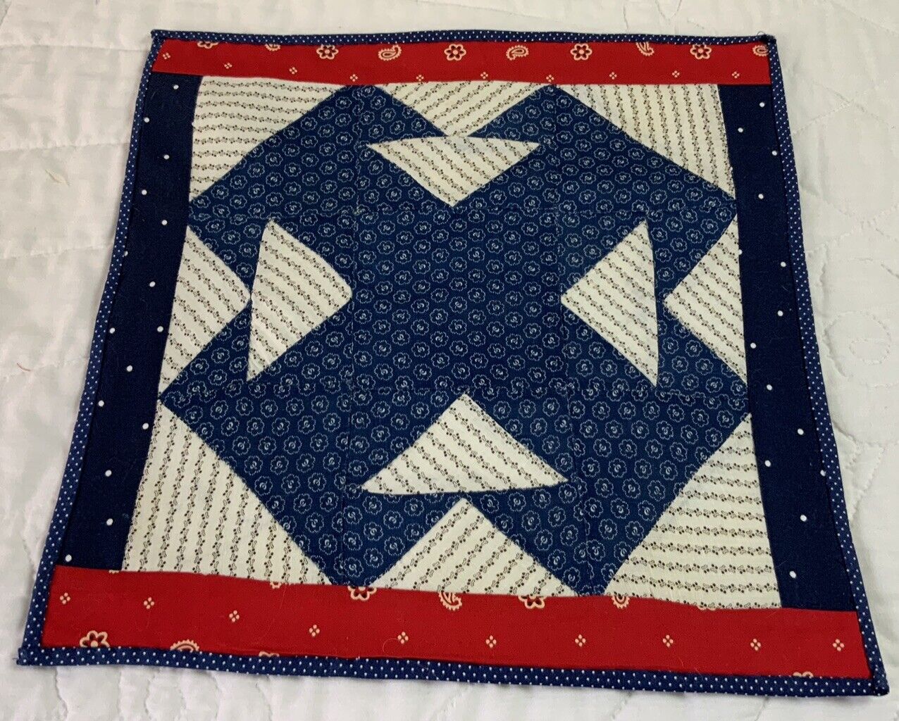 Early 1900s Vintage Navy & Red Quilt Topper