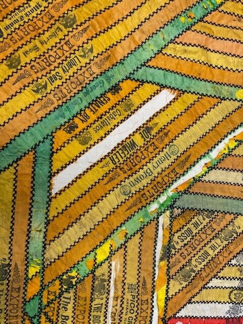 Antique Cigar Ribbon Tapestry Quilt 34.5"x34