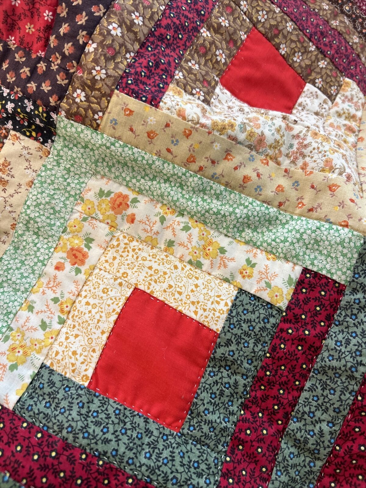 1800s Hand-Pieced Log Cabin Antique Quilt Top