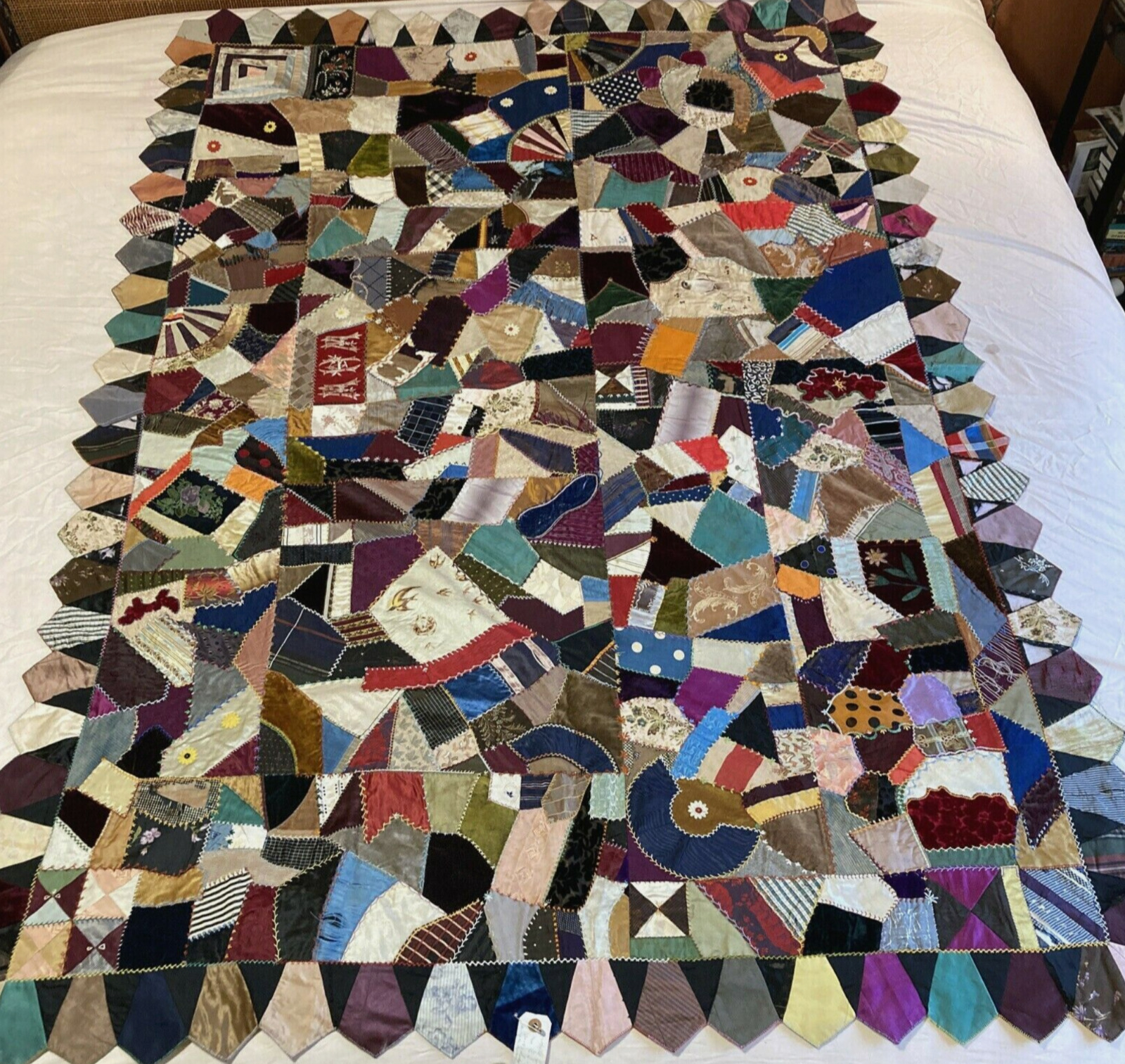 Early 1900s Embroidered Velvet Silk Crazy Quilt