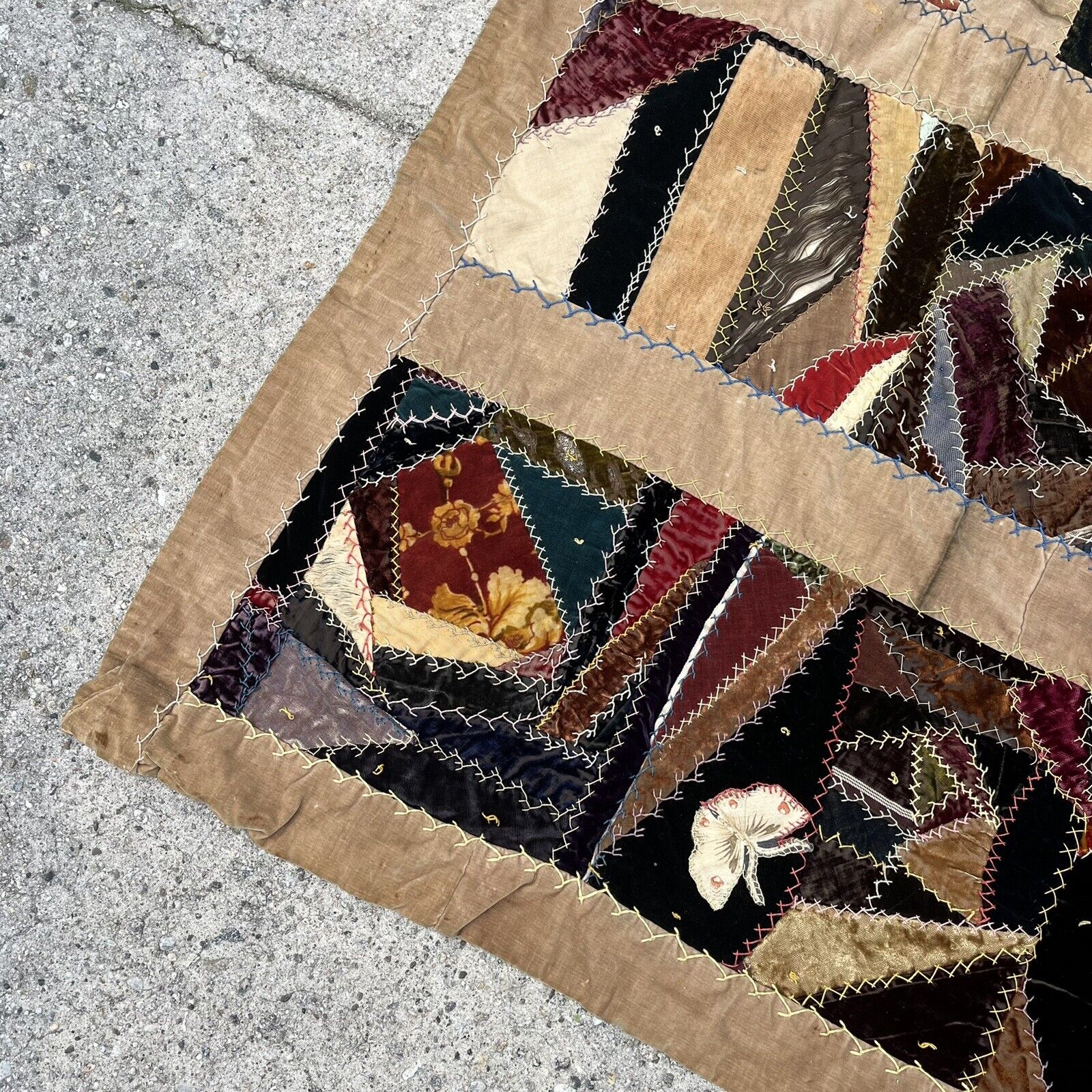Vintage 1911 Crazy Quilt Patchwork Velvet Silk