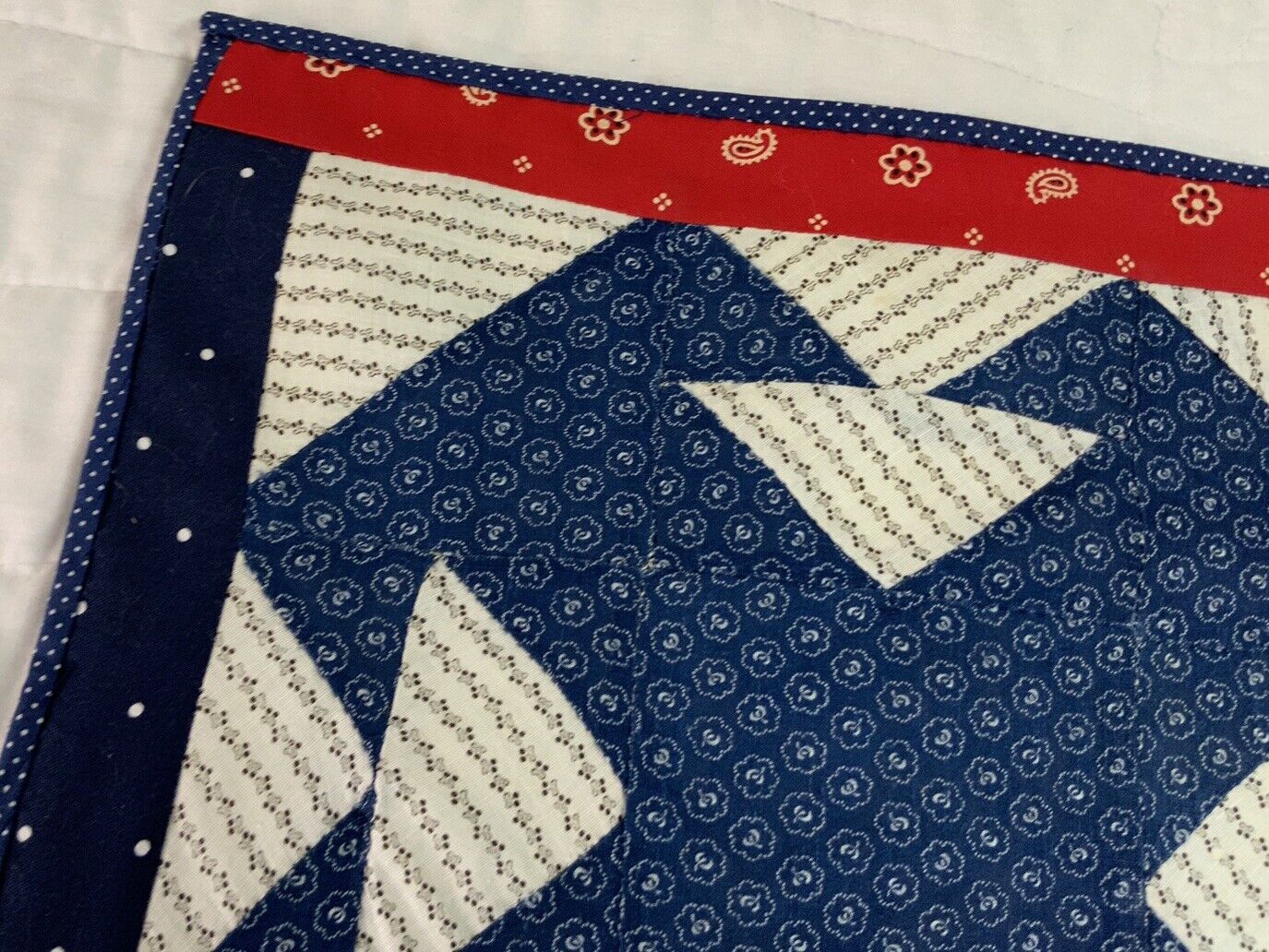 Early 1900s Vintage Navy & Red Quilt Topper