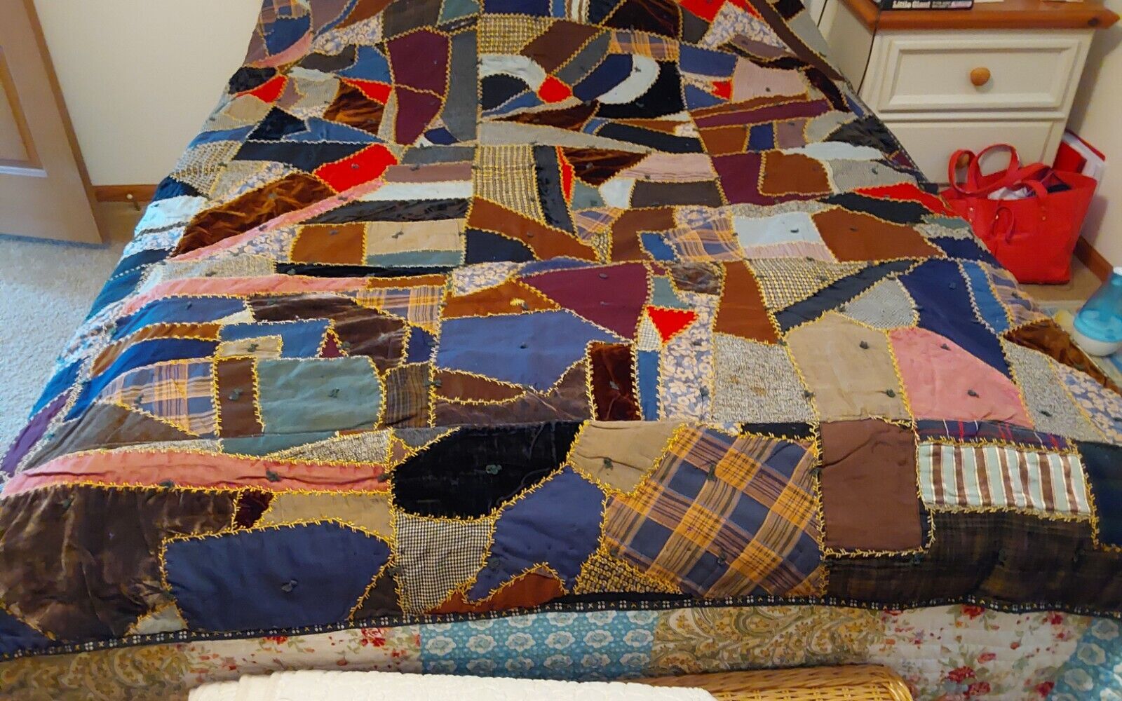 Antique Early 1900s Crazy Quilt 82x66