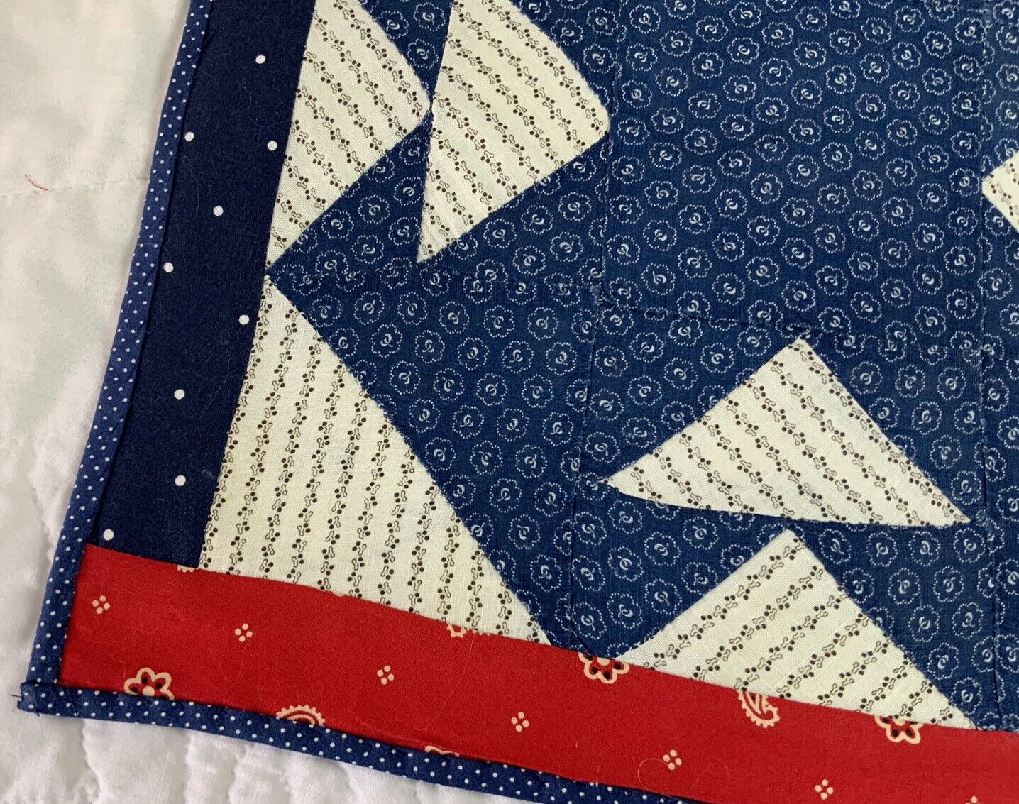 Early 1900s Vintage Navy & Red Quilt Topper