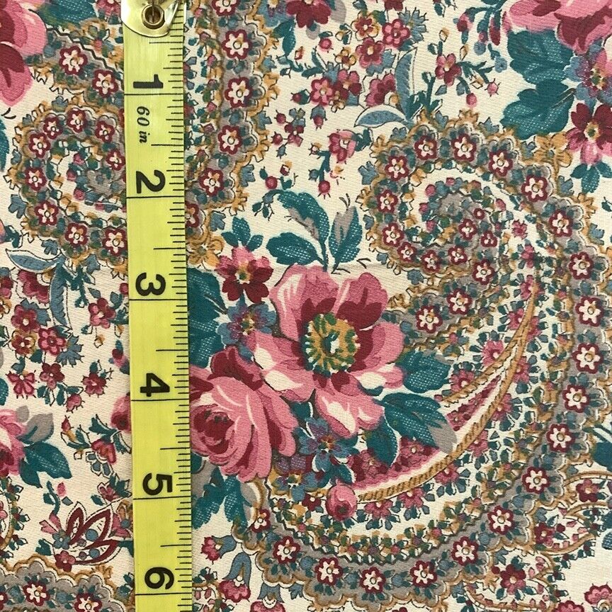 19th Century Antique Fabric: Roses & Paisley Print